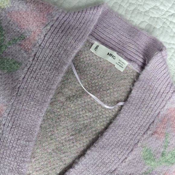 Mango Pastel Floral V-Neck Jewel Button Cardigan - Purple - Picture 5 of 13